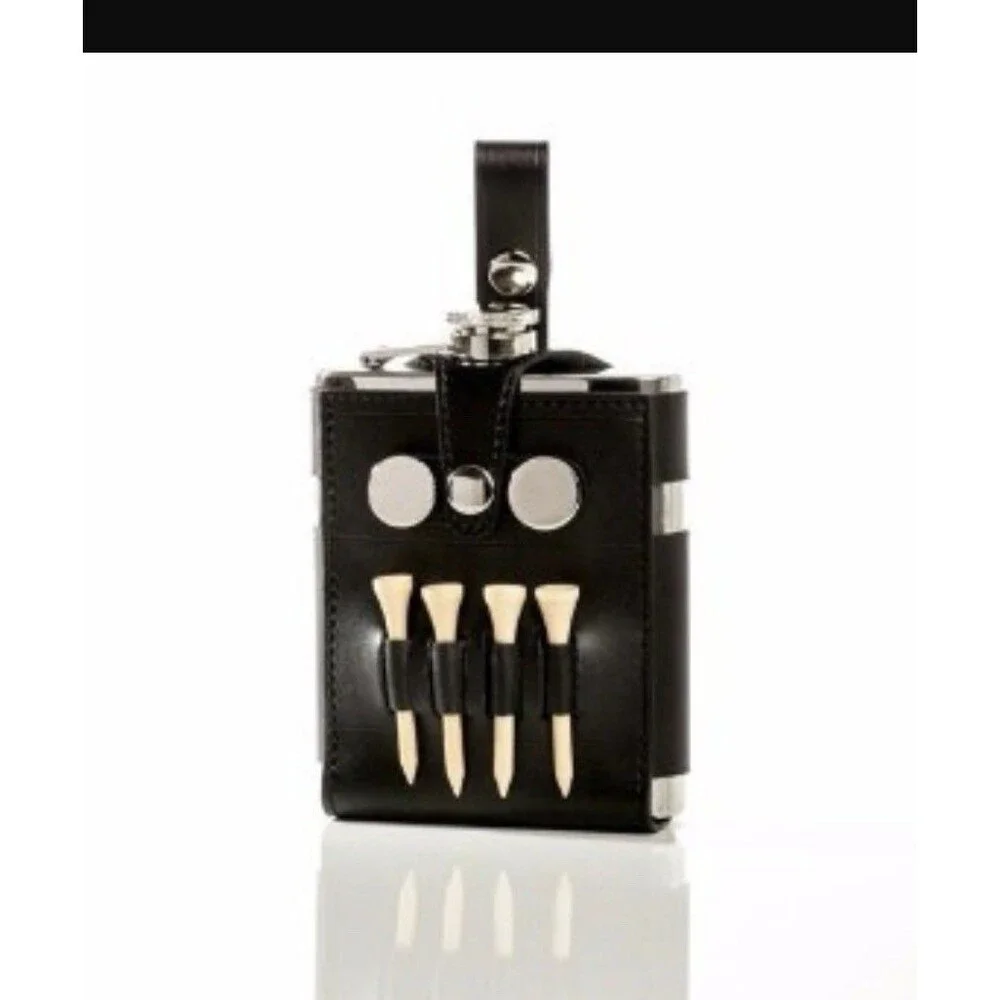 Brouk & Co. Teed Up Flask Kit Black Vegan Leather Case $85 Retail Read